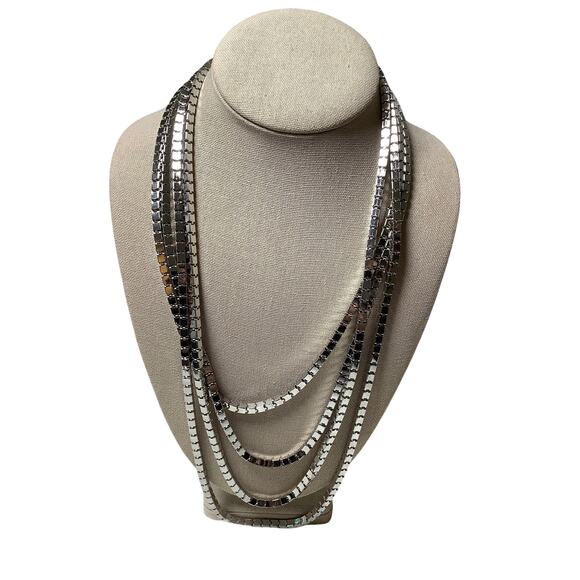 Natasha Jewelry - NATASHA Silver Tone Multi Strand Box Chain Layered Statement Bib Necklace C2-17